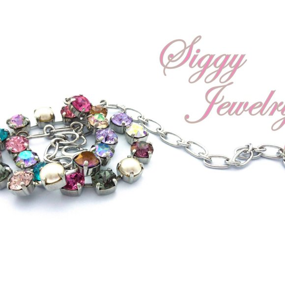 Swarovski Crystal and Pearls Colorful Necklace - Picture 4 of 8